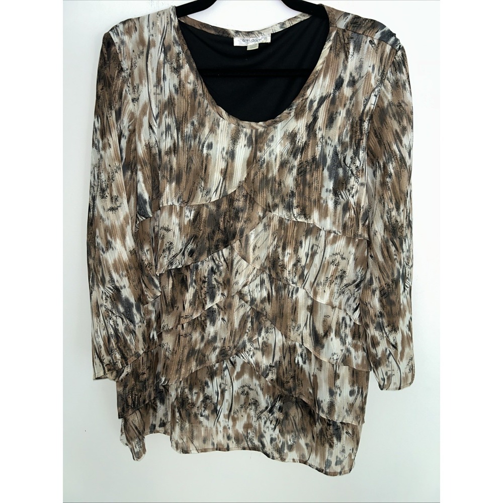Dress Barn Women's 18/20 Layered Brown Gold 3/4 Sheer Sleeves Liner Blouse